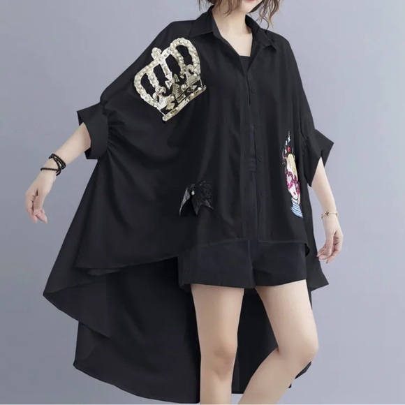 Fabulous Crystal Beaded Oversized Asymmetrical Top - Picture 8 of 14